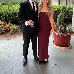 Babyboo Burgundy Ruched Halter Neck Bodycon Maxi Dress Gown Size S